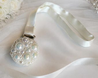 Elfenbein Perlen Kleiderschleife | Brautkleid Tournüre aus Satin