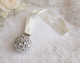 Crystal Rhinestone Wrist Loop | Bridal Dress Train Carrier | Ivory Satin Bustle Alternative | Handmade Wedding Accessory