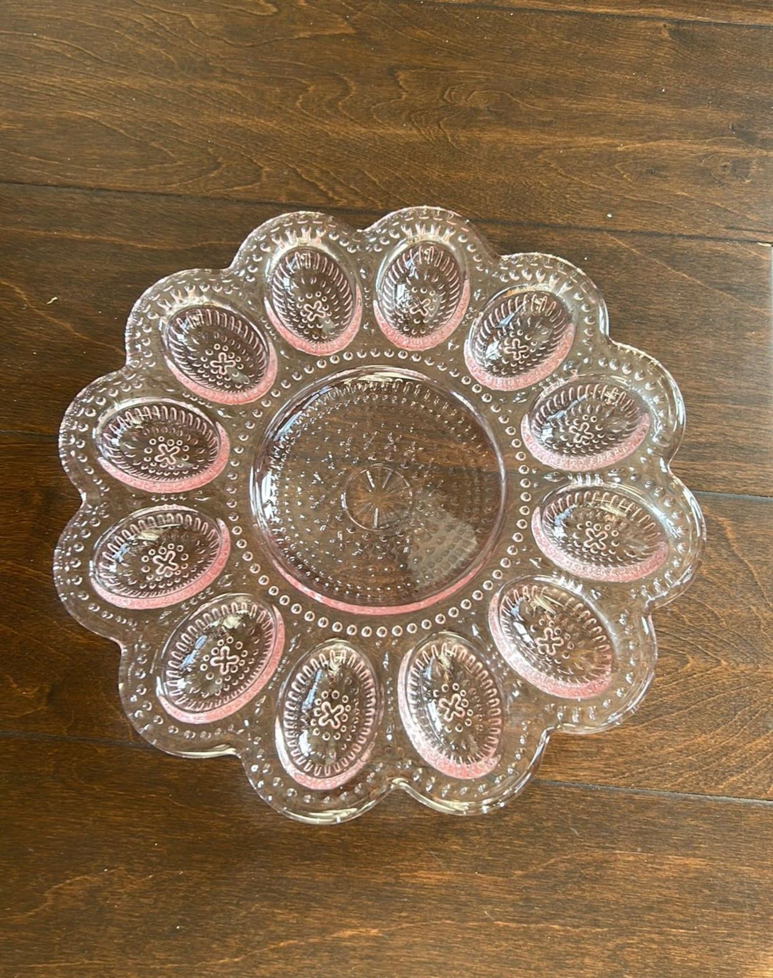 New Pink Glass Hobnail Deviled Egg Tray Fits 12 Eggs 10" Vintage Look Easter