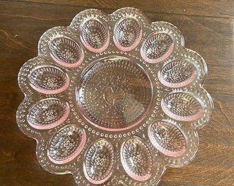 New Pink Glass Hobnail Deviled Egg Tray Fits 12 Eggs 10" Vintage Look Easter