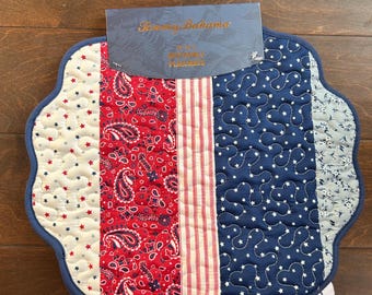 New Tommy Bahama 4 Red White Blue Stars Stripes Placemats Quilted Americana 4th July