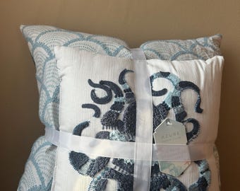 Azure Coastal 2 Pack Decorative Pillows  Embroidered New Blue Shells