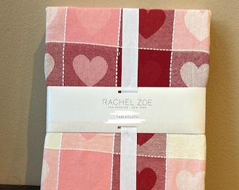 New Rachel Zoe Valentines Day Hearts Plaid Tablecloth Farmhouse