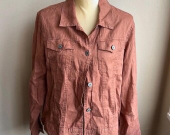 Chaqueta de lino color beige para mujer, talla L, de Jones New York, con botones delanteros, ligera.