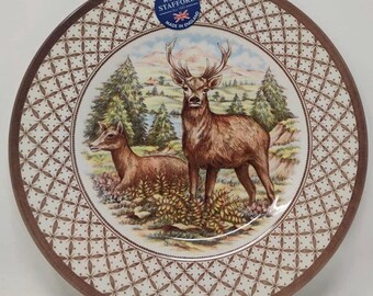 Royal Stafford England Stag Deer Thanksgiving 4 Dinner Plates New