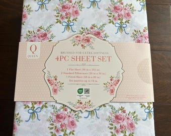 New Jardin De Rosalie Queen Sheet Set Rose Bouquet Floral