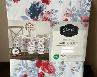 Harper Americana New Tablecloth Red White Blue July 4th Floral