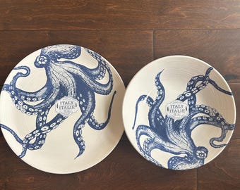 New Ceramiche Italia 8 Pc Dinnerware Set Octopus New Made In Italy