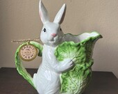 New Arlington Designs Pitcher Easter Spring Cabbage Bunny Rabbit Ceramic