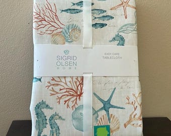 New Sigrid Olsen Tropicam Print tablecloth Ocean Life sea Horse starfish
