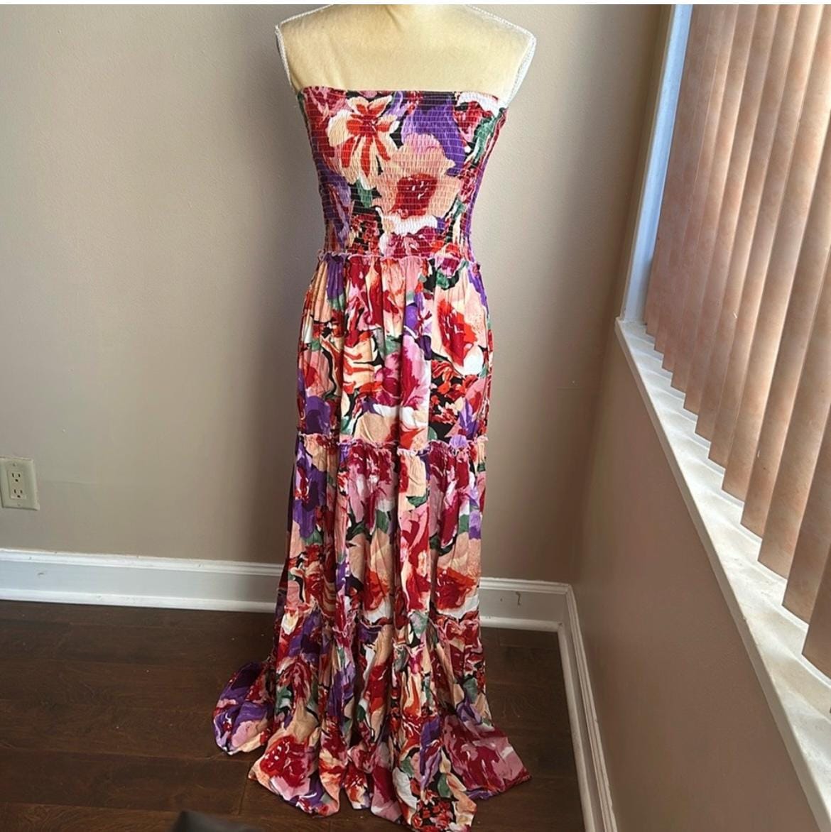 New Abel the Label Anthropologie Violet Maxi Dress Sz S Smocking Strapless Floral New Abel the Label Anthropologie Violet Maxi Dress Sz S Smocking Strapless Floral
