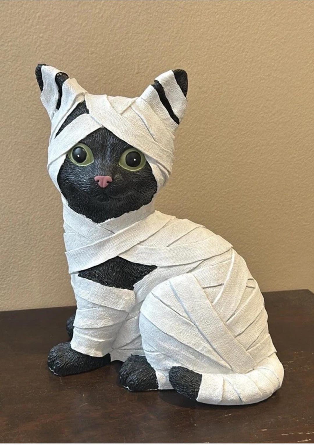 New Halloween Mummy Cat Figurine Decor Spooky Kitty Black White New ...