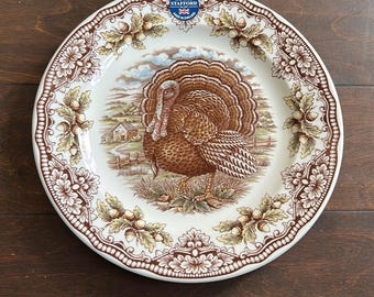 Juego de 4 platos Royal Stafford Turkey para cena de Acción de Gracias, estilo victoriano New Woodland.