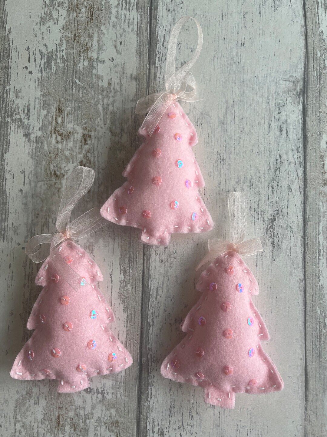 Christmas Tree Decorations. Handmade Baby Pink. Unique Etsy