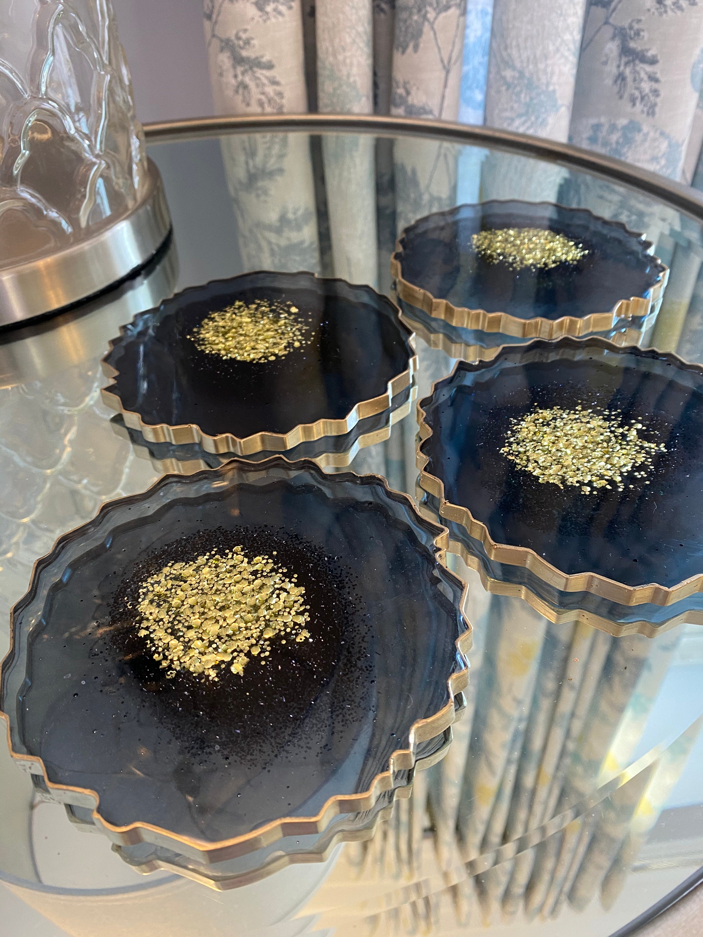 4 unique geode resin coasters Gold leaf and Gray Resin Coaster Set