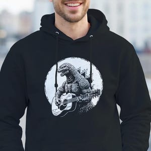 Godzilla Kaiju Rock Band Hoodie Vintage Japanese Monster Sweatshirt Grunge Aesthetic Guitarist Gift Streetwear Horror Cinema Pullover