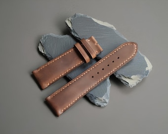Handmade Dark Brown Waxed Cowhide Watch Strap – Custom Leather Band