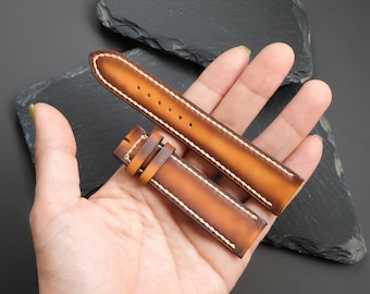 Pulseira de relógio em couro italiano com pátina marrom – Luxo, feita à mão e personalizada.