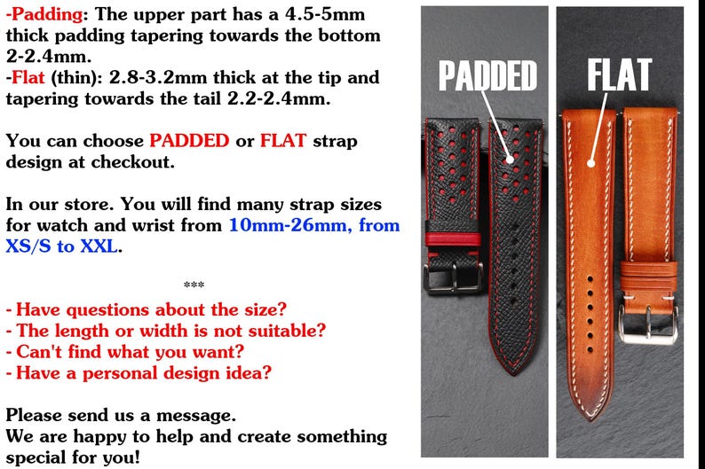 Black Epsom Leather Watch Strap 20mm 22mm Racing Rally Style Orange Stitching Replacement Band Sport Watch Gift For Him Handmade Custom Band image 5