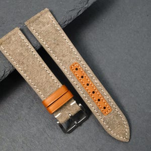 Khaki Canvas Watch Strap 20mm 22mm Handmade Fabric Watch Band with Tan Leather Accents Replacement Wrist Band for Seiko Vintage Sport Strap