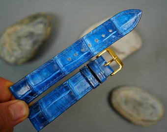 Handcrafted Patina Blue Alligator Leather Watch Strap – Custom Handmade Band, All Sizes Available