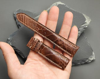 Correa de reloj personalizada de piel de avestruz marrón – Liberación rápida, compatible con relojes de 12 a 26 mm