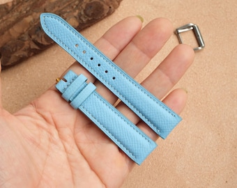 Correa de reloj de cuero Epsom azul huevo de petirrojo personalizada – Correa hecha a mano, múltiples opciones de tamaño