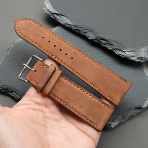 Custom Waxed Cowhide Watch Strap in Dark Brown – Handcrafted Leather Band