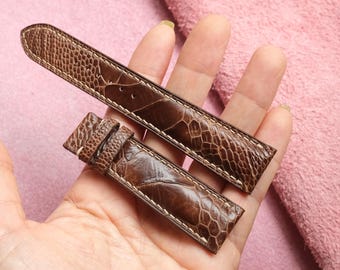 Pulseira clássica marrom em couro de perna de avestruz – Forro em couro Zermatt feito à mão