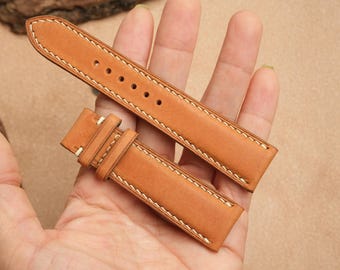 Pulseira de couro para relógio masculino – Pulseira cônica de couro bovino feita à mão, estilo clássico.