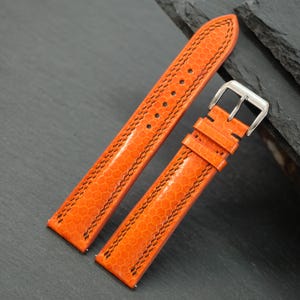 Handgjort klockarmband i orange ödleläder 16 mm 18 mm 20 mm 22 mm 24 mm, anpassad storlek och sömmar, exotiskt lyxarmband, present till honom