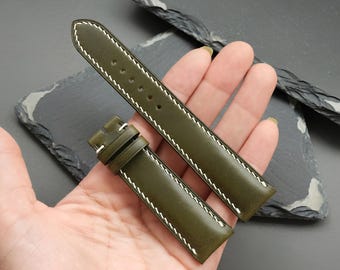 Handcrafted Dark Oliver Leather Watch Band – Tapered Strap Made from Vegetable-Tanned Cowhide