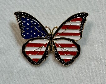 Americana Butterfly Pin Red White Blue Enamel Brooch USA Patriotic 2" CP159