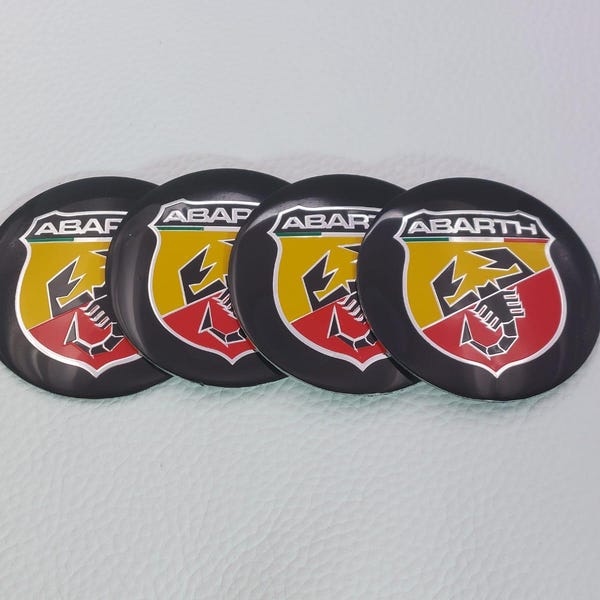 4 Abarth Wheel Center Caps 56mm Metal Emblems with Sticker