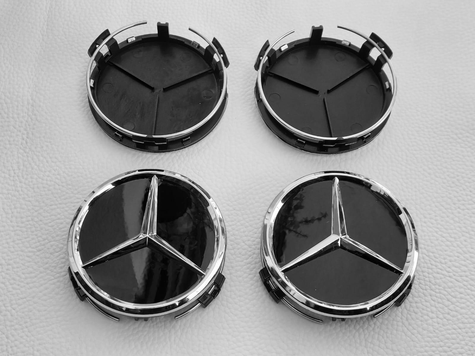 Mercedes 75mm Gloss Black Wheel Center Caps for Alloy Wheels, Car ...