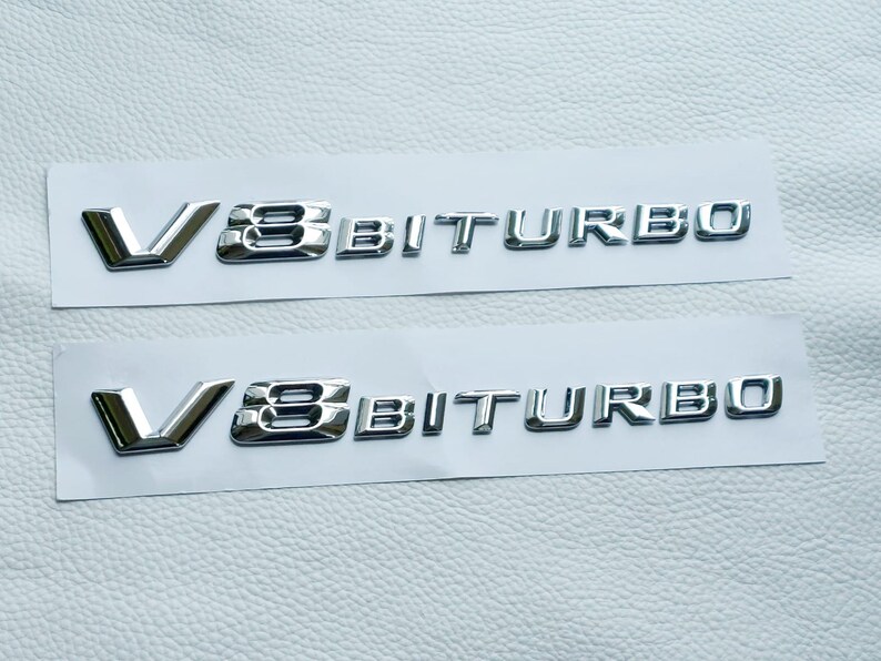 2 V8 BITURBO Side Emblems for Mercedes, Chrome Color, Logo Accessory ...