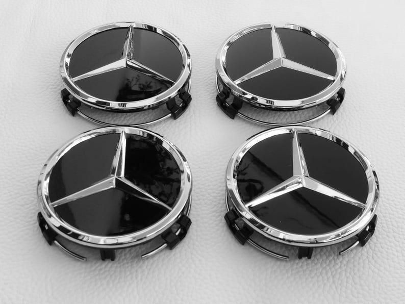 Mercedes 75mm Gloss Black Wheel Center Caps for Alloy Wheels, Car ...