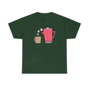 Pink Coffee Pot and Floral Mug T-Shirt, Morning Brew Tee