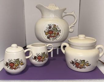 Vintage McCoy Spice of Life Set, Large Pitcher, Cream & Sugar and Bean Pot