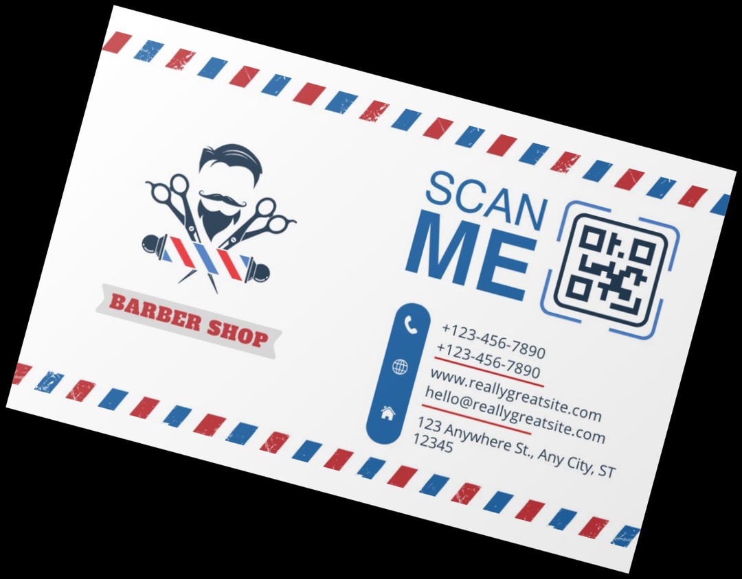 Barber Shop Business Card and Loyalty Card Template | QR Code, Navy ...