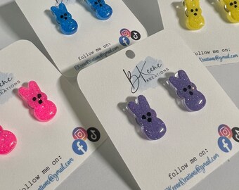 PEEPS MARSHMALLOW Earrings - Bunny Earrings - Glitter Earrings- Acrylic Earrings- Easter Earrings