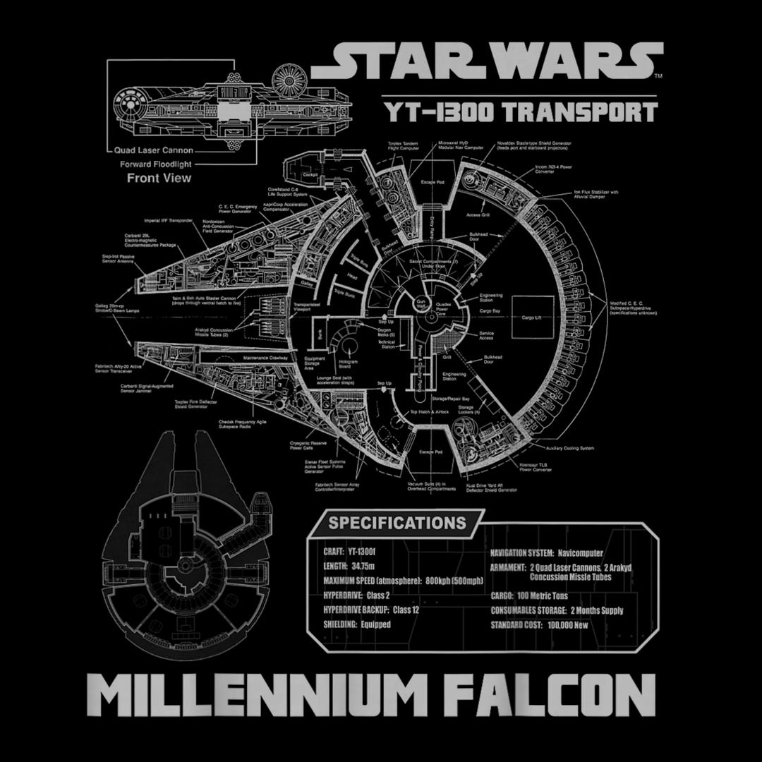 Star Wars Millennium Falcon PNG – Grey Schematics Blueprint Design ...