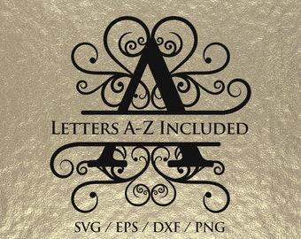 Split monogram alphabet svg, letters A - Z, split monogram font, Calligraphy font, cut files, cutfiles, dxf, png, esp & svg DIGITAL DOWNLOAD