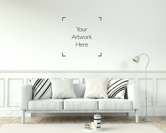 Styled Stock Photography Poster Mockup White Panelled Room Sofa