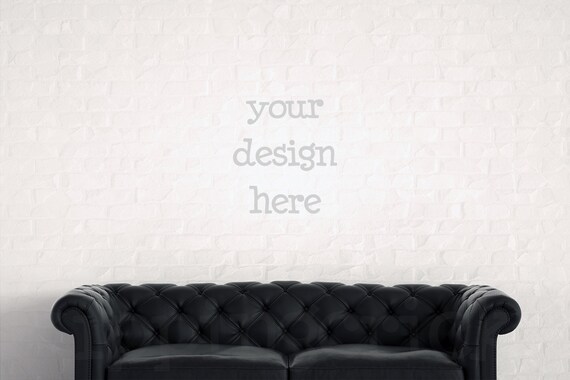 Black Leather Sofa Mockup Blank Wall Photography Brick Wall