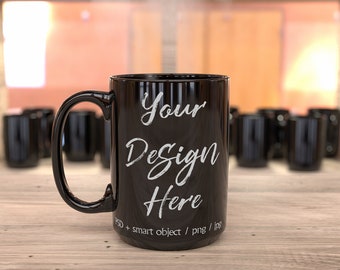 Two Black Coffee Mug Mockup Two Blank Coffee Cup Mock Up Etsy