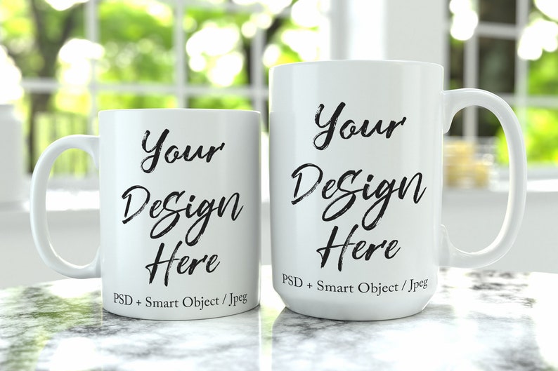 Download Two mug mockup 11oz and 15oz mugs mock-up white coffee mug | Etsy