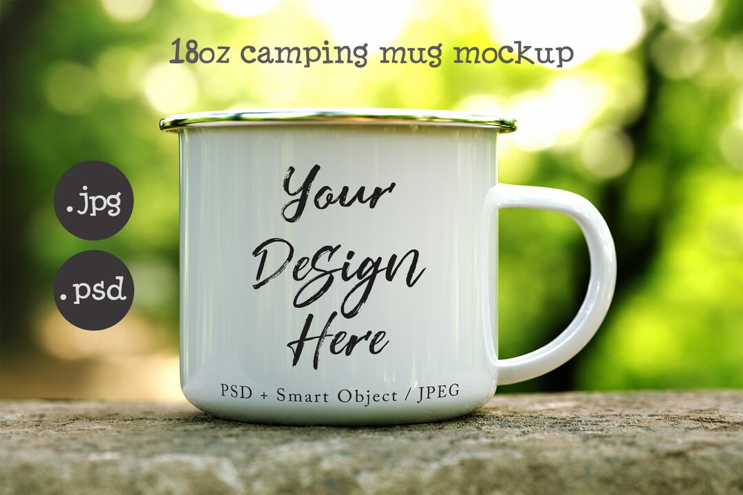18oz Camping Mug Mockup, 10oz Enamel Mug Mockup, PSD Smart Object, Outdoor Scene, Sublimation