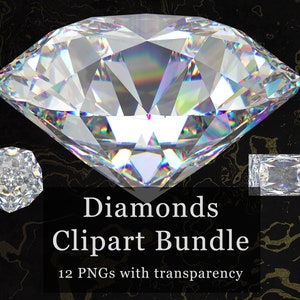 High quality diamond clipart set, bundle of 12 high res PNGs with transparent backgrounds, bridal shower & wedding clipart images DOWNLOAD