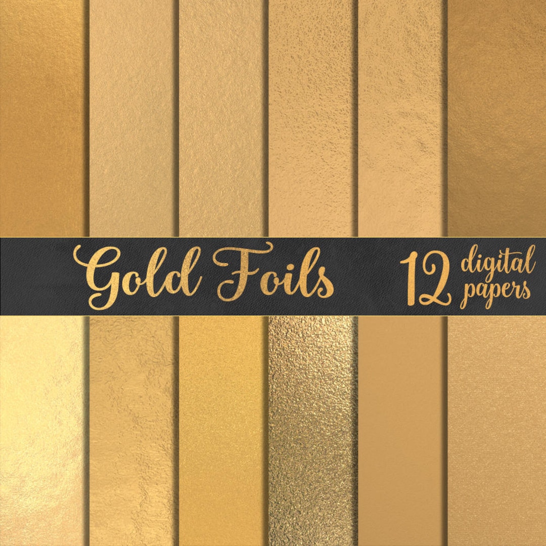 12 Gold Foil Digital Papers, Gold Digital Papers, Digital Gold Foil